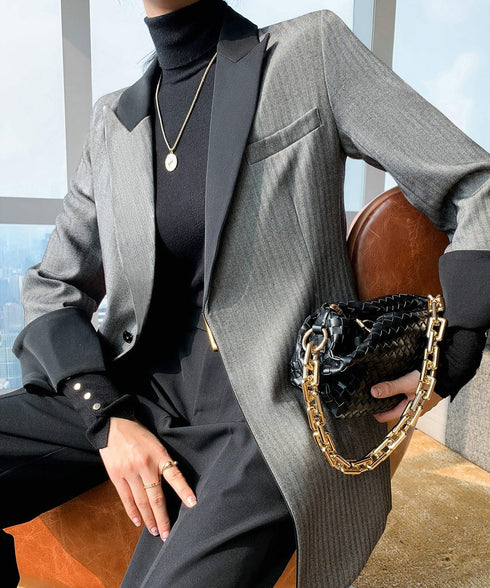Contrast Lapel Sharp Tailored Jacket